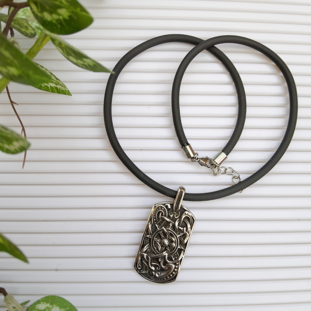 [neck16] 304 Stainless Steel Odin Wolf Amulet Compass Dog Tag Necklace