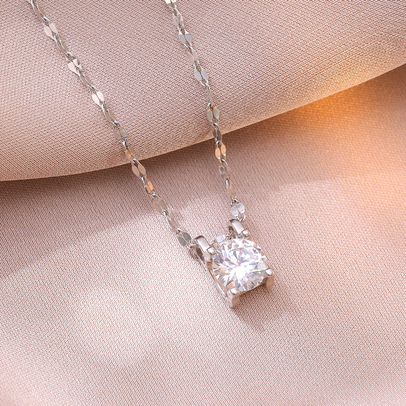 Titanium Steel Round Necklace With Cubic Zirconia Stone