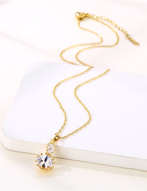 Gold Titanium Steel With Zirconium Geometric Necklace