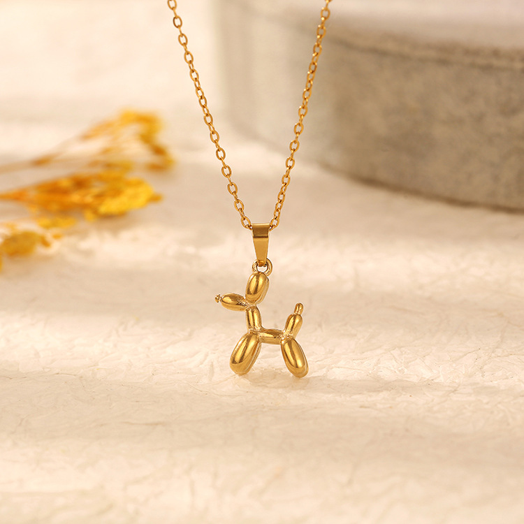 Gold Titanium Steel Balloon Dog Necklace
