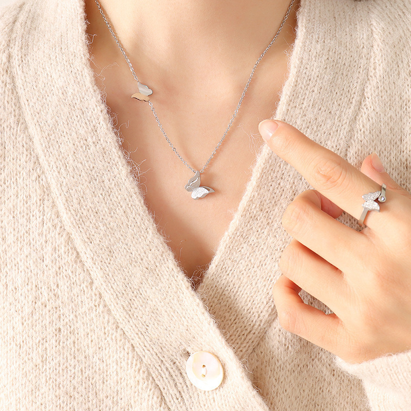 Titanium Steel Frosted Butterfly Necklace
