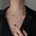 Gold Titanium Steel Round Necklace With Cubic Zirconia Stone