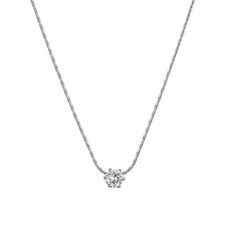 Silver Titanium Steel Round Necklace With Cubic Zirconia Stone 