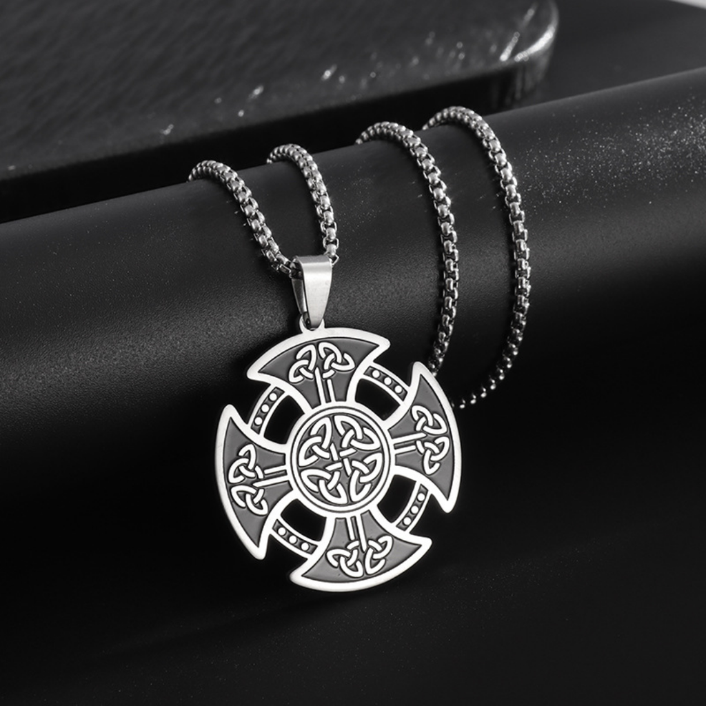 Celtic Shield Necklace - Steel Color Stainless Steel Geometric Shield Necklace