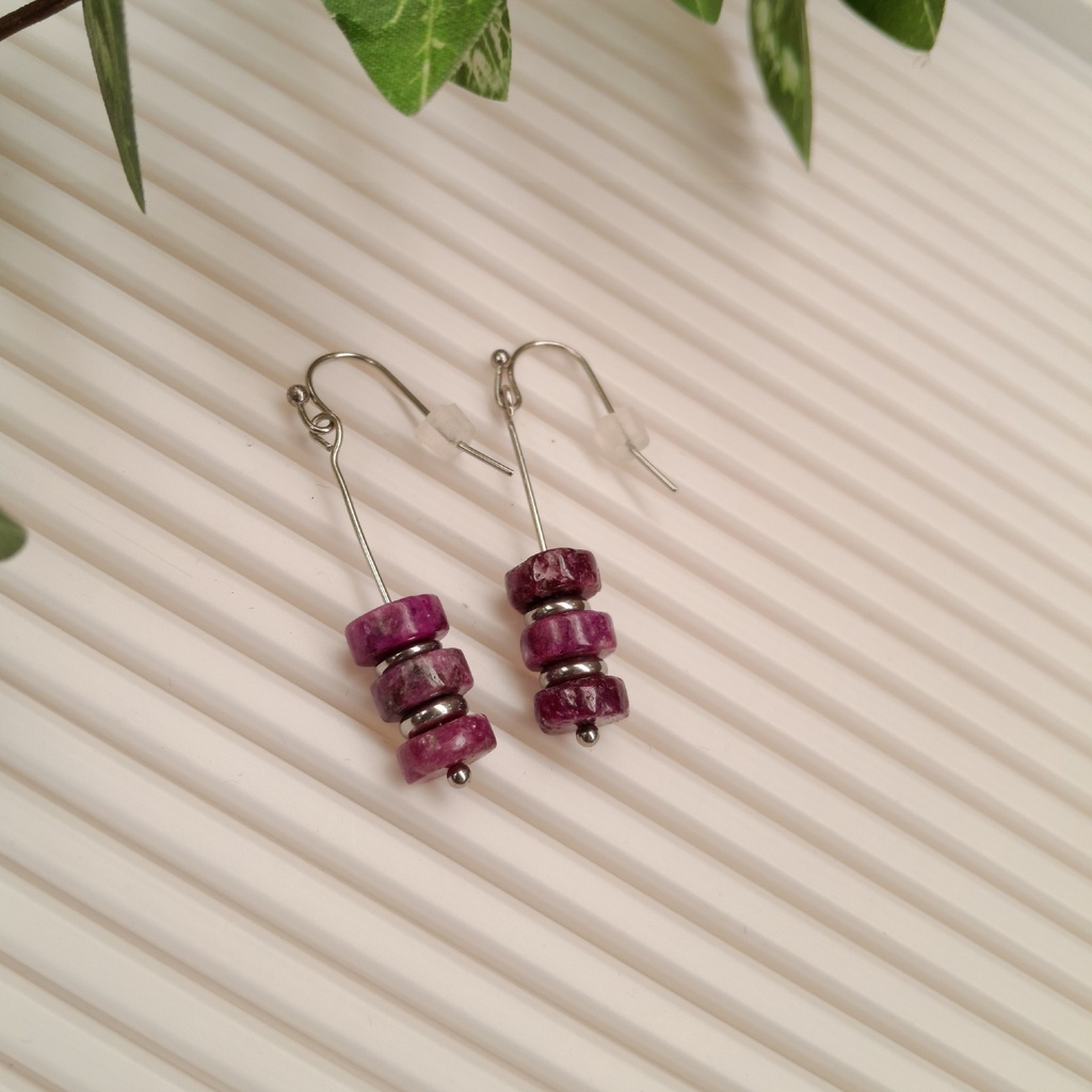 Stainless Steel earring hooks with Natural Purple Mica Beads