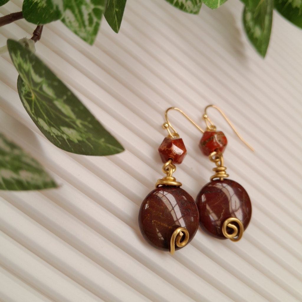 18k Gold Plated Stainless Steel earring hooks with Natural Red Jasper Beads