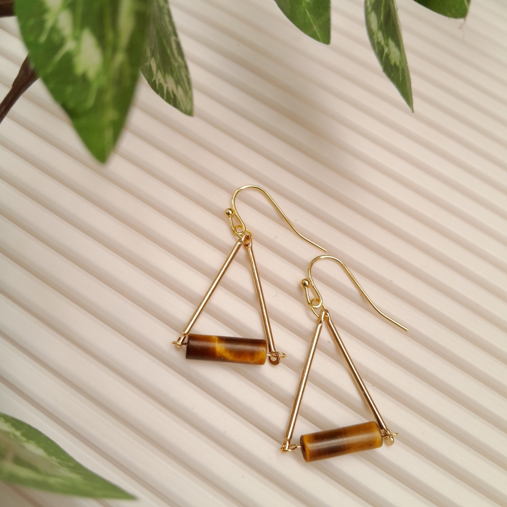 18K Gold plated Stainless Steel earring hooks with Natural Tiger Eye Beads 
