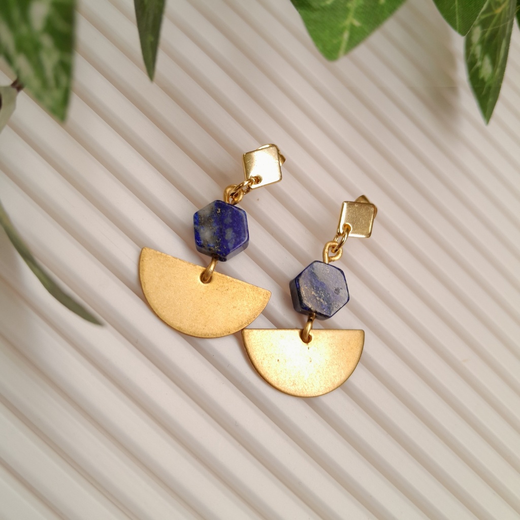 Gold Stainless Steel earring studs with Lapis Lazli beads