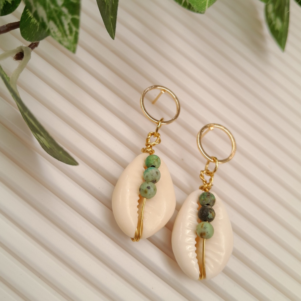 Gold Stainless Steel earring studs with African Turquoise beads 