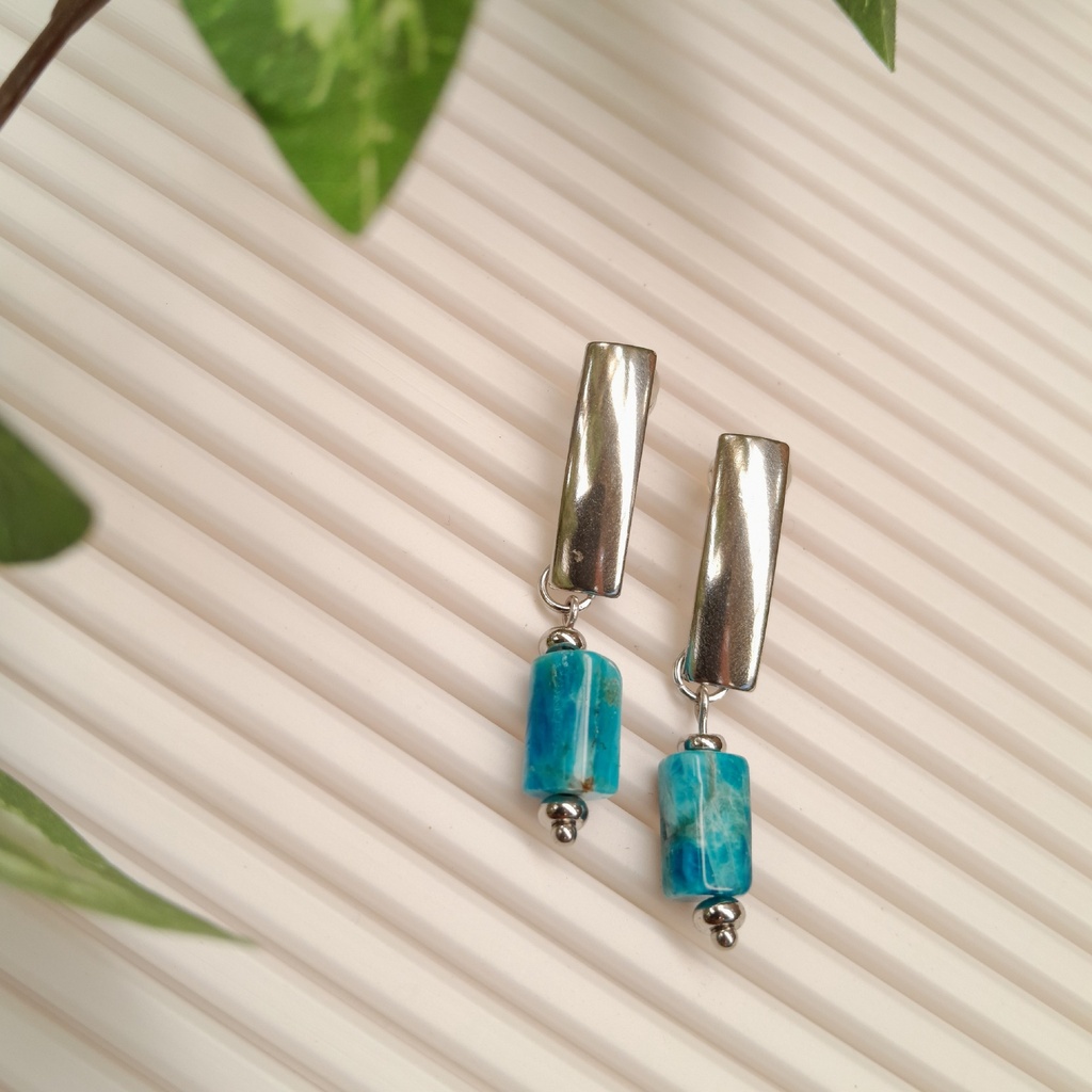 Stainless Steel earring studs with Amozonite beads