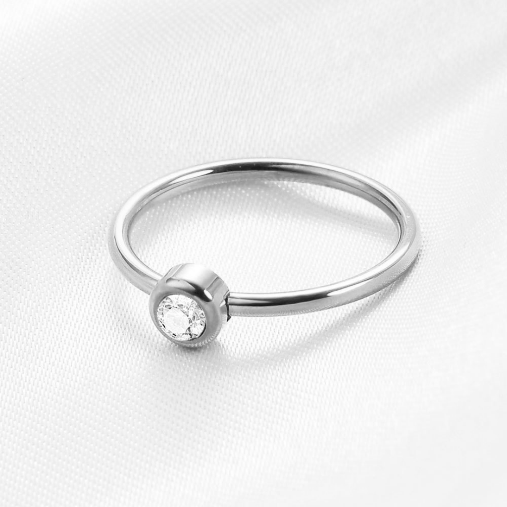 Stainless Steel Cubic Zirconia Round Ring - Size #8