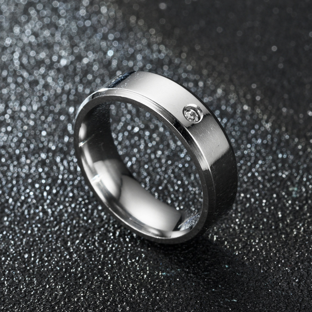 6mm Black Titanium Steel Ring with Cubic Zirconia inlay - Size #11