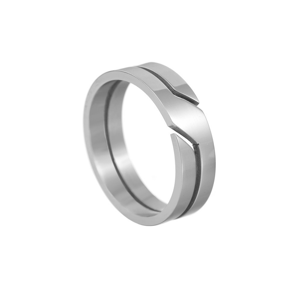 Silver Stainless Steel - Geometric Cut Ring #11