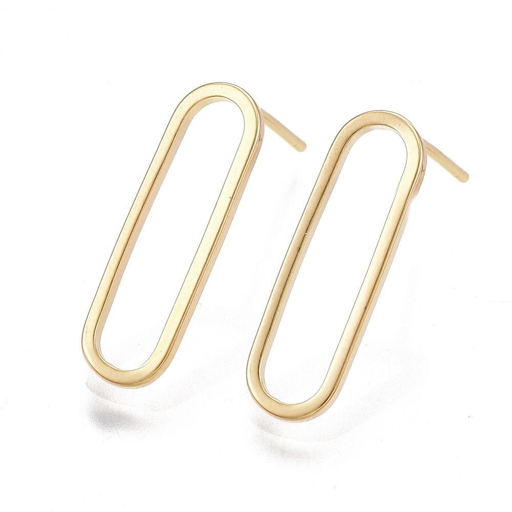 [ear02] Brass Stud Earrings, Nickel Free, Real 18K Gold Plated, Oval