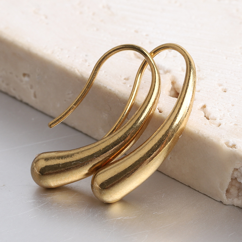Gold Titanium Steel Curved Drop Earrings