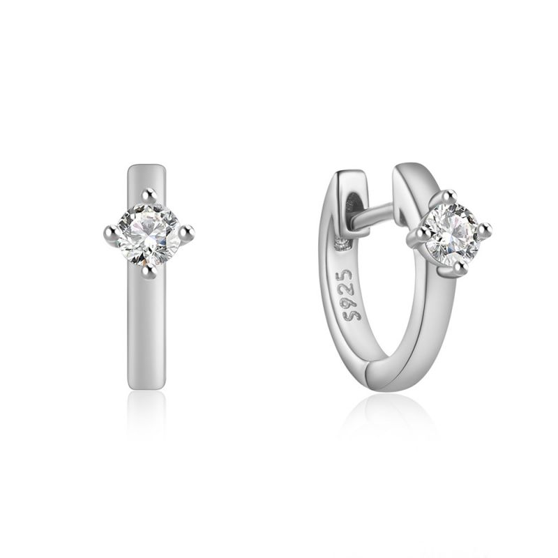 Sterling Silver Diamond Geometric Earrings