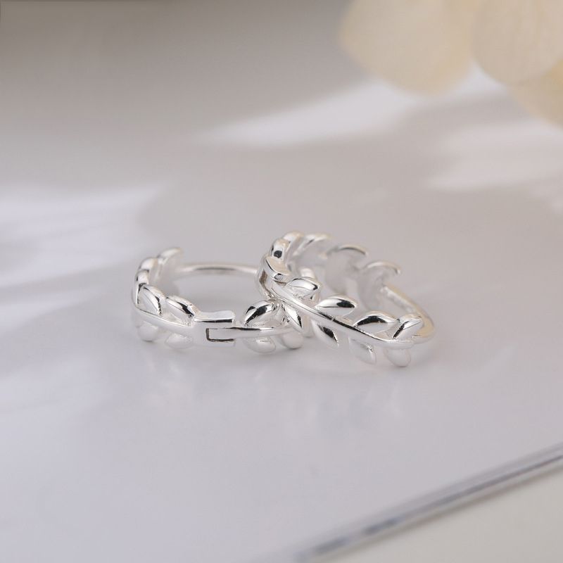 Sterling Silver Olive Branch Hoop Earrings