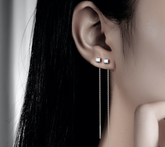 [ear23] Sterling Silver Small Square Earring Wire - 7cm