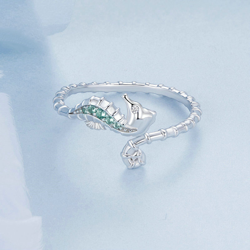 925 Sterling Silver And Cubic Zirconia Seahorse Open Ring