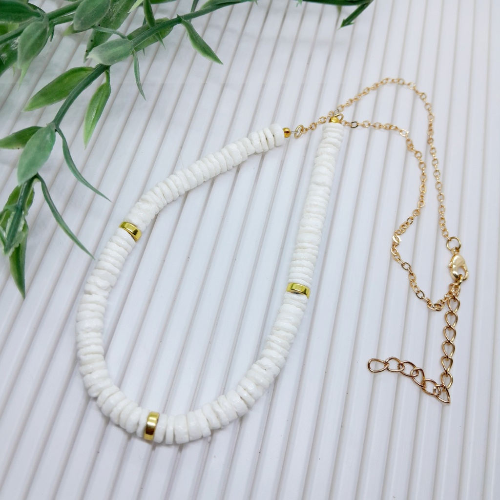 gold stainless steel necklace with shell beads