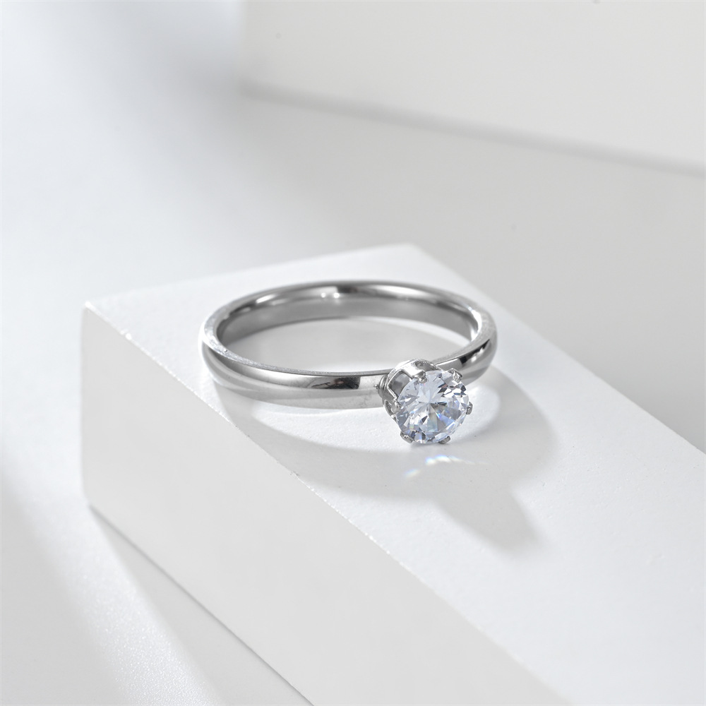 3mm Stainless Steel Ring with Cubic Zirconia Stone- Size #7