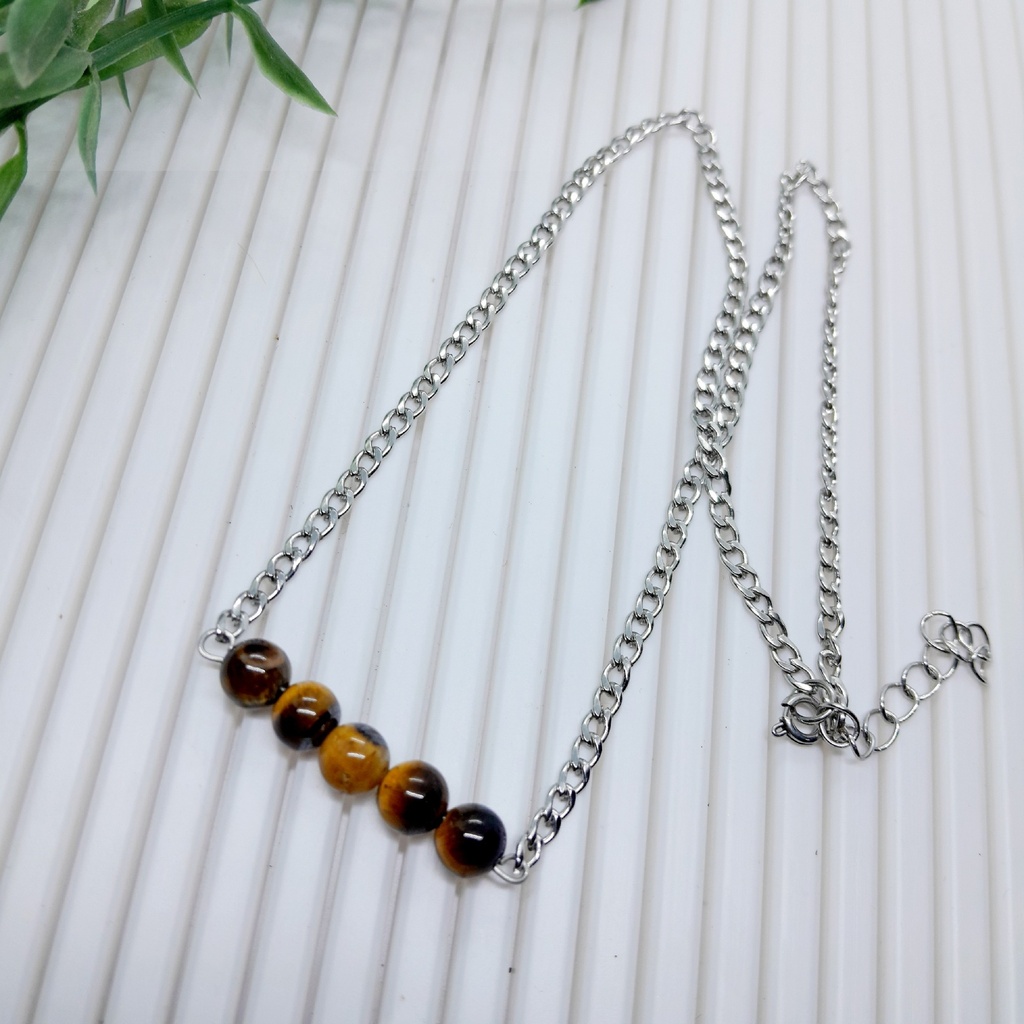 Natural tiger eye gemstone necklace with stainless steel chain