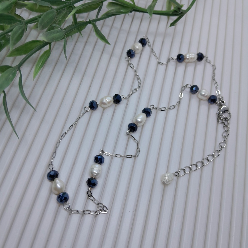 Natural fresh water pearl necklace with stainless steel chain