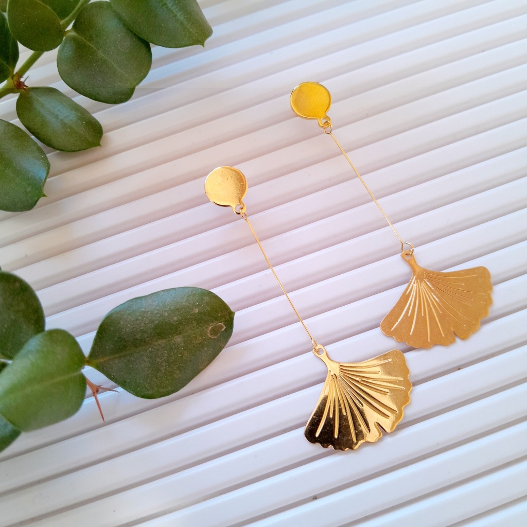 Gold Stainless Steel studs with leaf charms