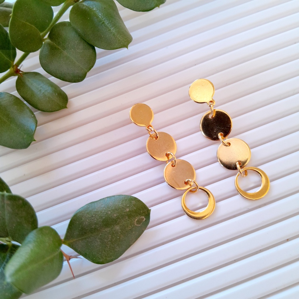 Gold Stainless Steel studs with blue dust with leaf charms