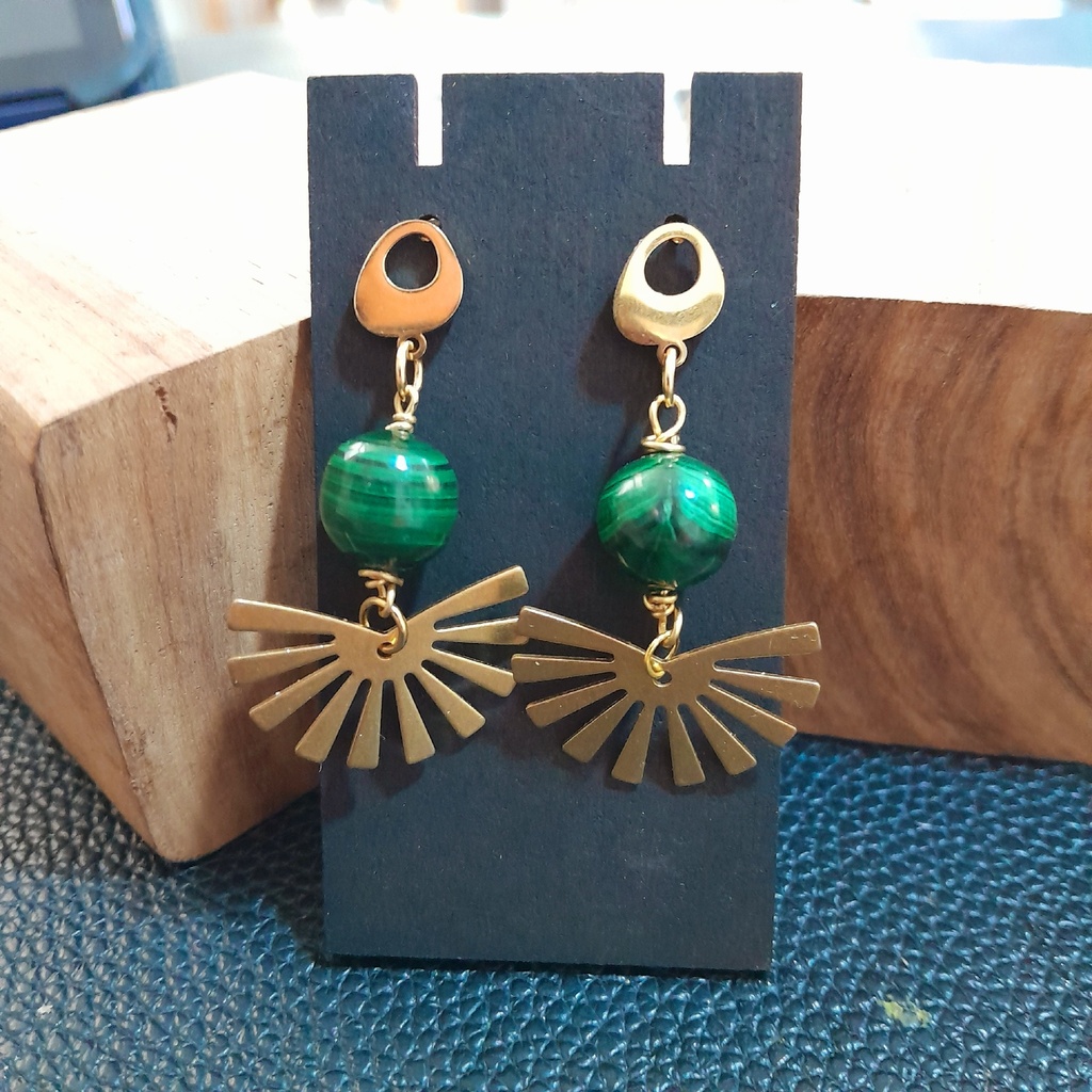 Gold Stainless Steel earring studs with natural malachite beads