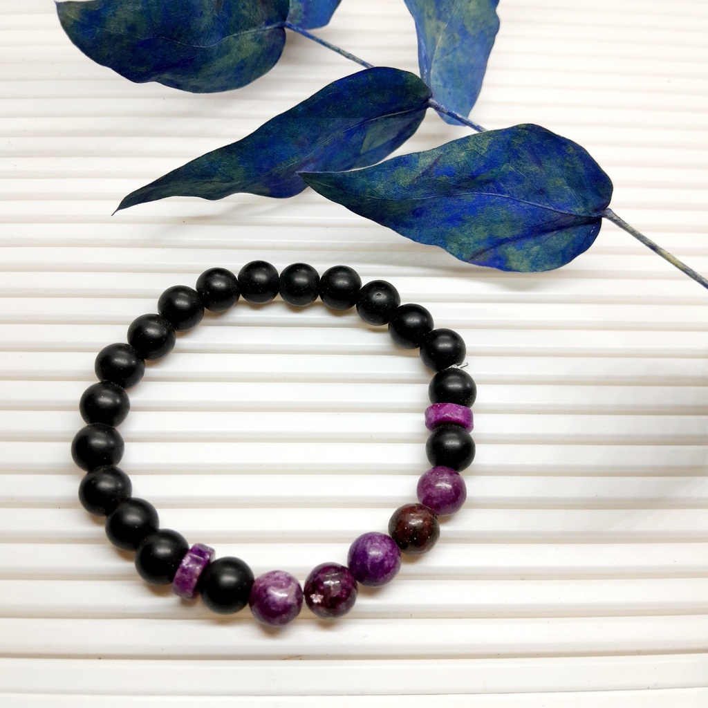 Natural Kunzite and Purple Mica stretch bracelet