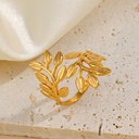 Gold Stainless Steel Leaf Open Ring