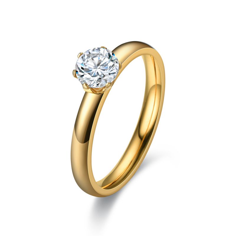 3mm Gold Stainless Steel Cubic Zirconia Ring - Size #6