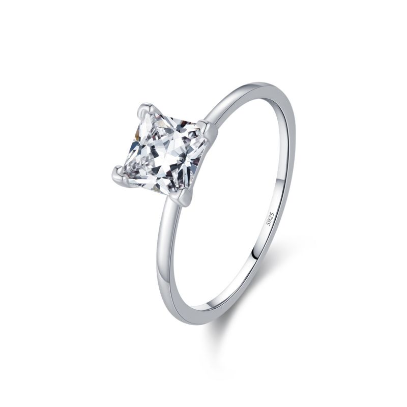 925 Sterling Silver Square Cubic Zirconia Ring -Size #7