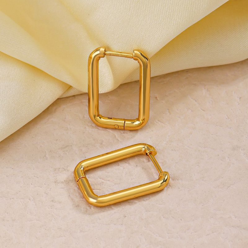  Gold Stainless Steel Rectangular Earrings