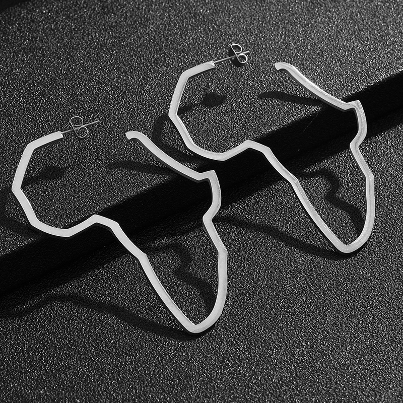 [ear59] 72mm Stainless Steel Hollow Africa Map Earrings