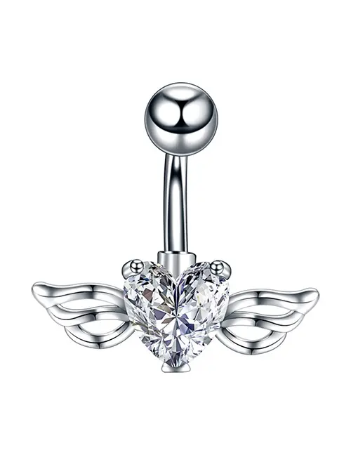 [bel30] Titanium Steel Cubic Zirconia Love Wings Piercing Belly Button