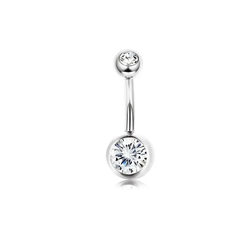 [bel33] Double Stainless Steel Geometric Piercing Navel Ring With Cubic Zirconia stones
