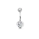[bel33] Double Stainless Steel Geometric Piercing Navel Ring With Cubic Zirconia stones