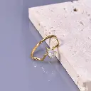 Gold Titanium Steel Teardrop Ring with Cubic Zirconia Stone- Size #6