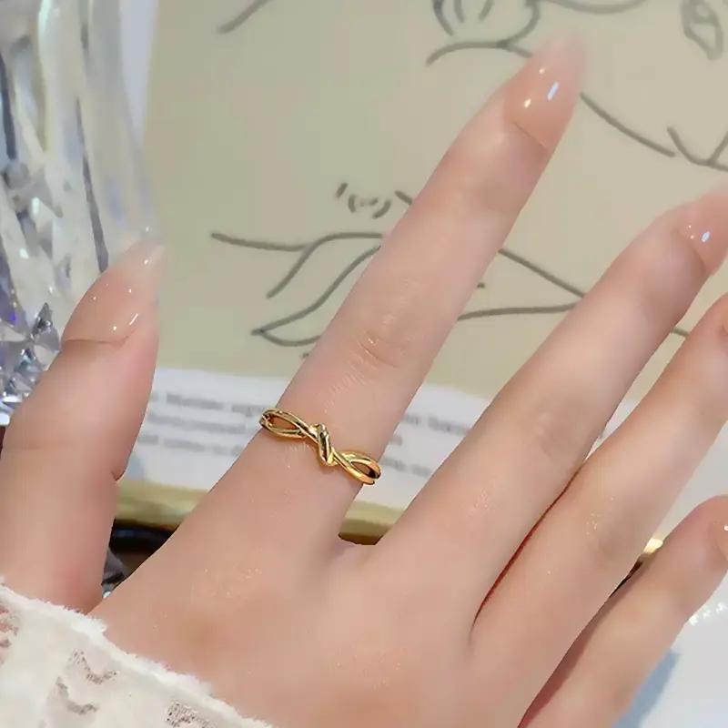 Real 18K Gold Plated  304 Stainless Steel Waterproof Non Tarnish Knot Ring - Size #9