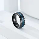 8mm Black Room Blue Stainless Steel Geometric Round Men's Ring - Size #10