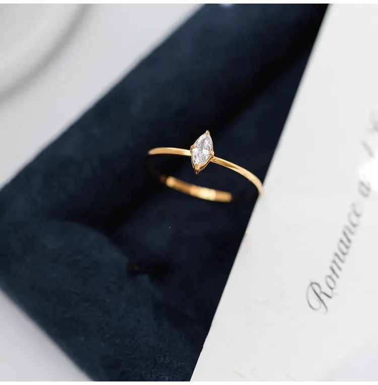 Gold Titanium Steel Cubic Zirconia Marquise Ring - Size #6
