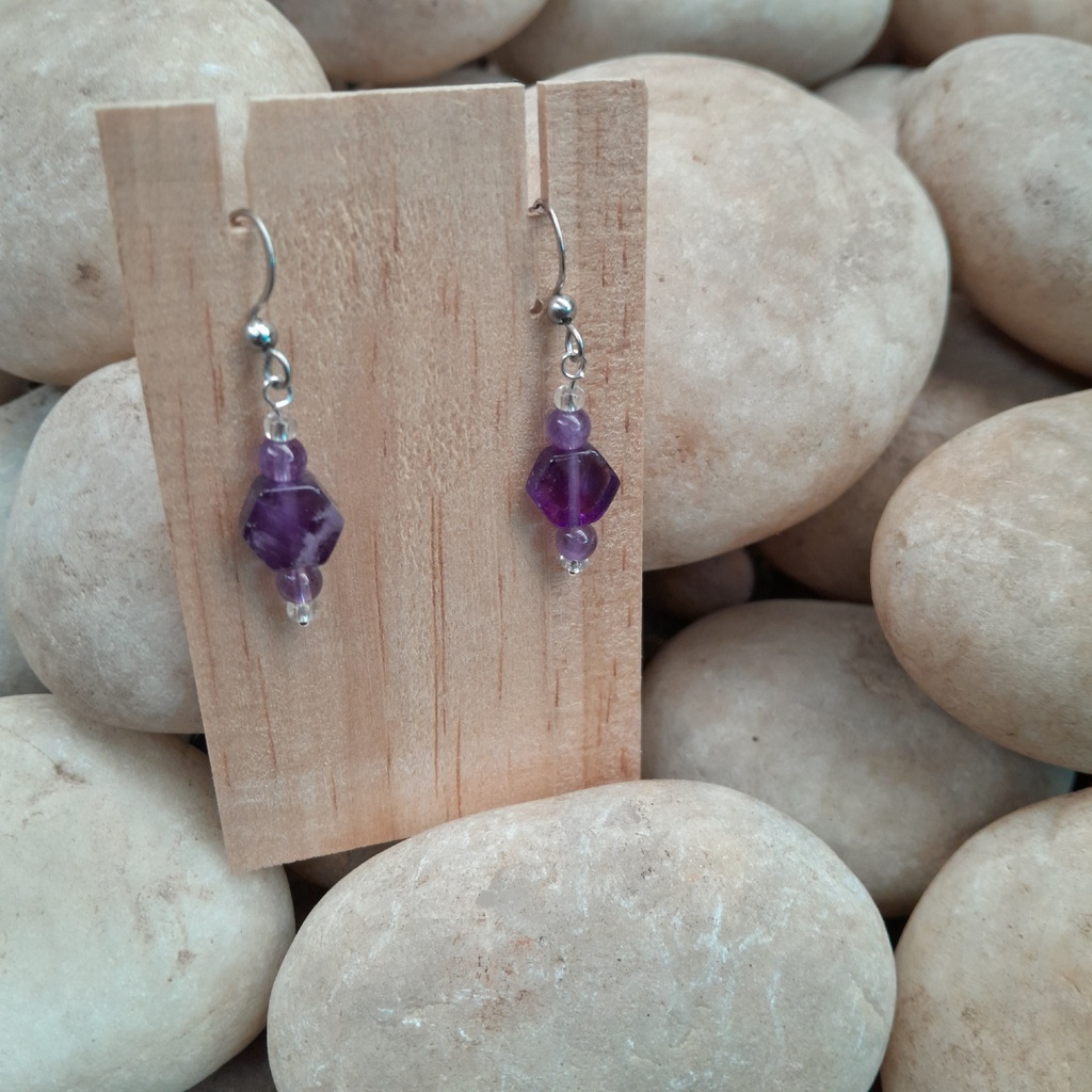 Natural amethyst dangle earring hooks