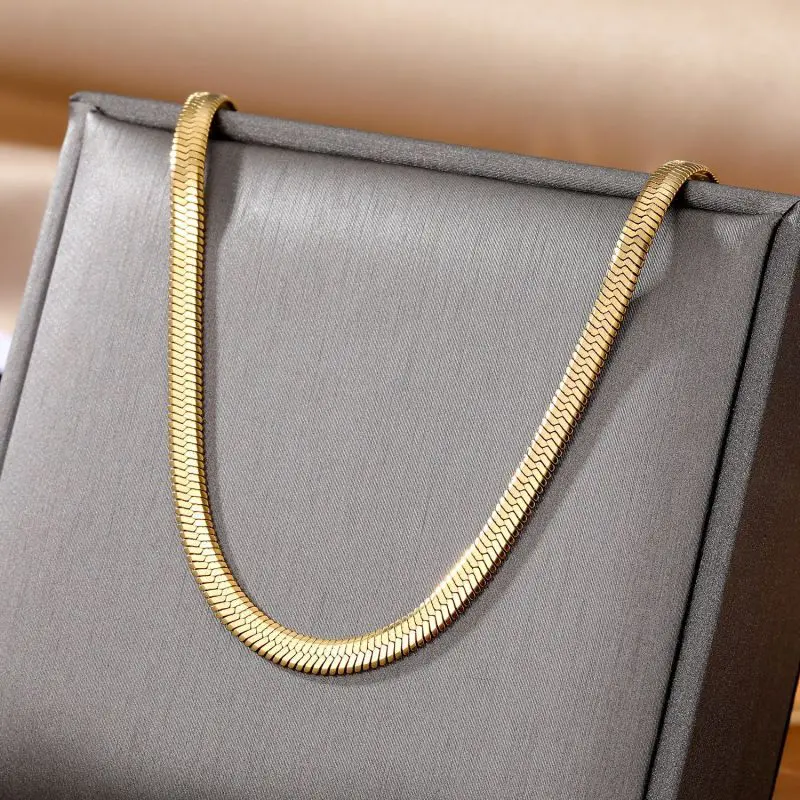 Gold Stainless Steel Snake Bone Chain Necklace