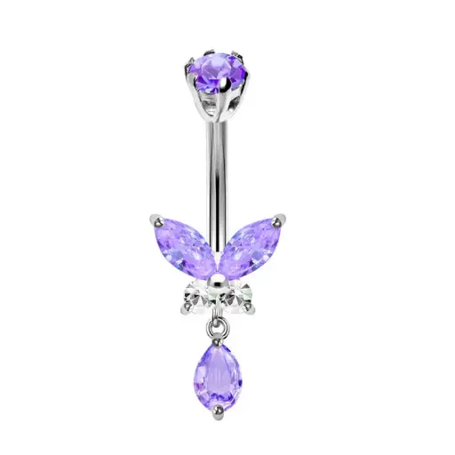 [bel41] Stainless Steel Belly Ring - Light purple Cubic Zirconia 