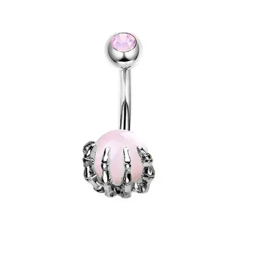 [bel42] Stainless Steel Belly Ring - Light pink ball claw