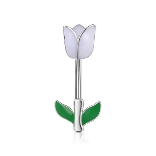 [bel43] Stainless Steel Belly Ring - flower lily