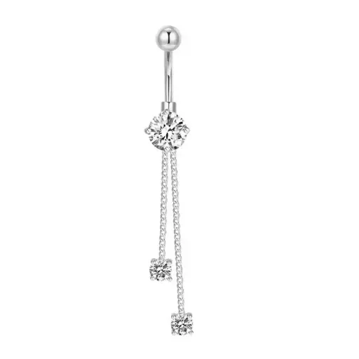 [bel47] Stainless Steel Belly Ring - clear cubic zirconia