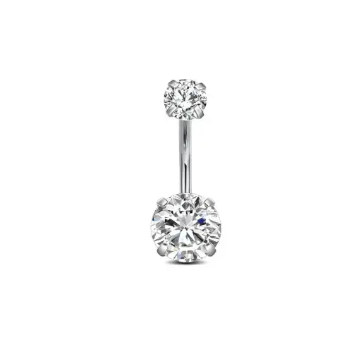 [bel48] Stainless Steel Belly Ring - clear cubic zirconia